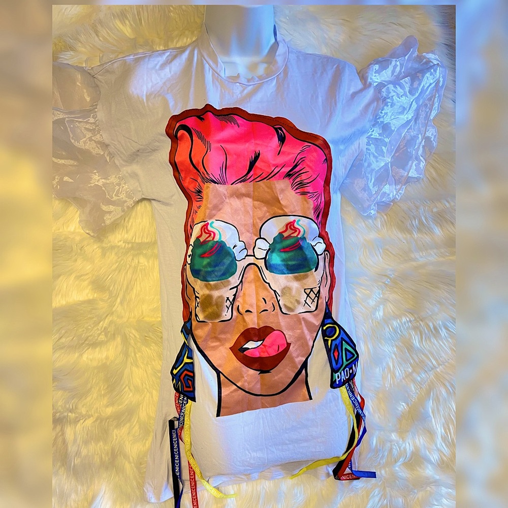 Shirt Dress White & Bright Pink Fun Sassy Design👗